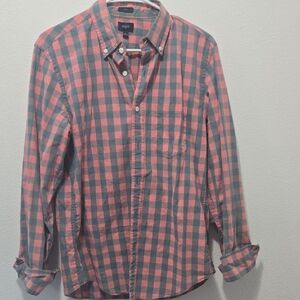 J. Crew Men's Pink and Gray Plaid Shirt